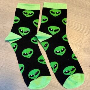 NEW Black & Green Alien Socks Crew Length Unisex Sci-fi Cryptid Fun Gift